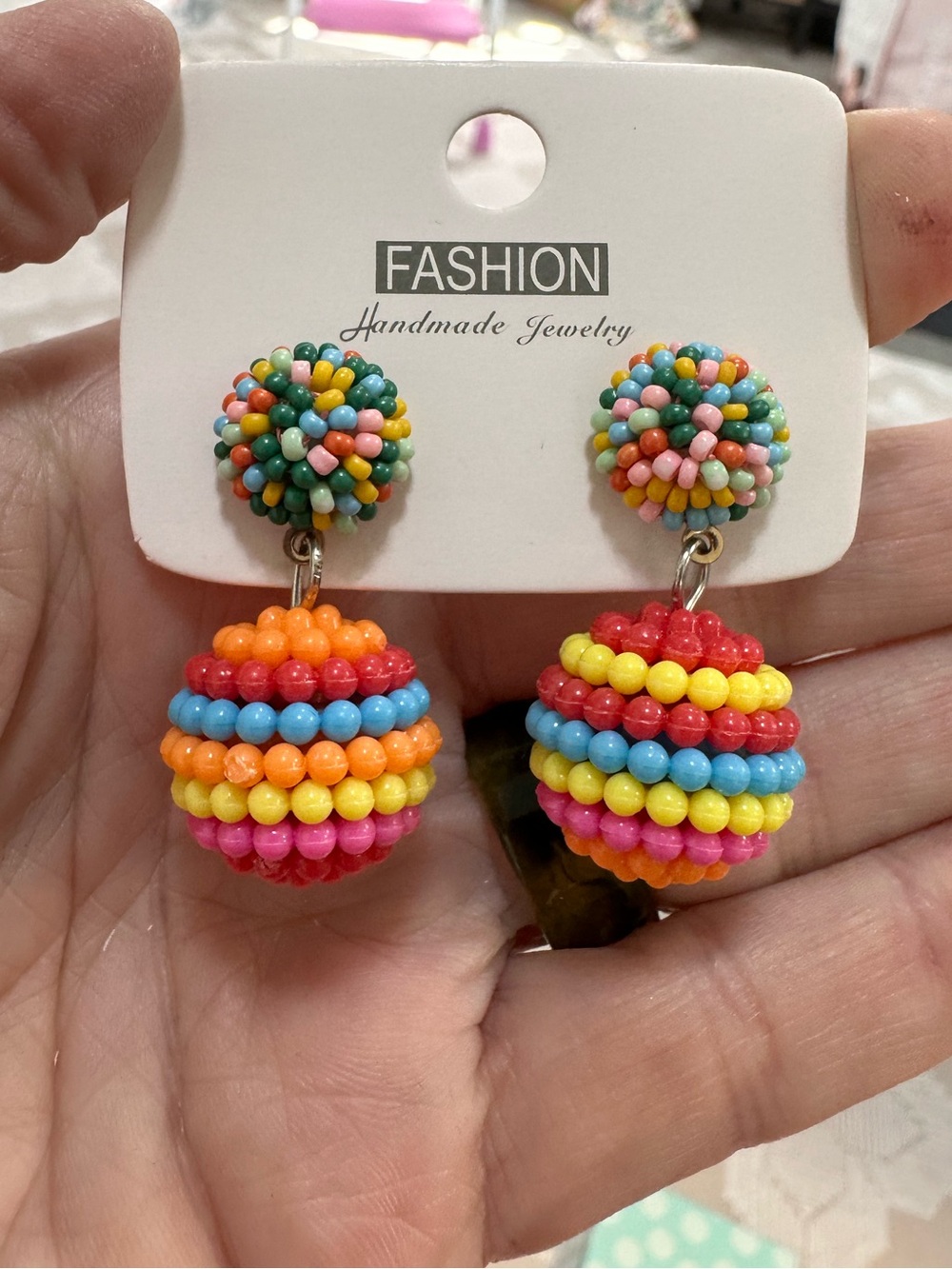 Colorful Beaded Drop Earrings - Multicolor